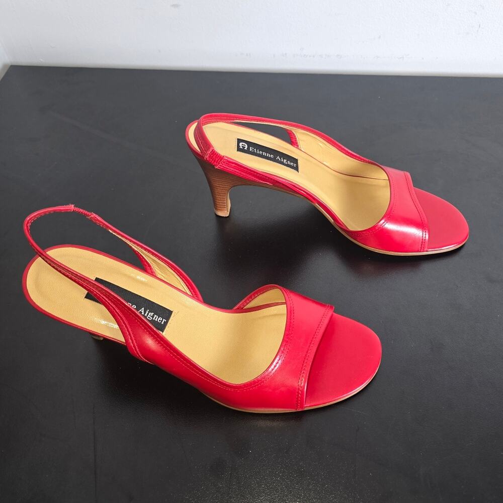 Etienne Aigner Red Slingback Heels with Open Toes. Size 10 M